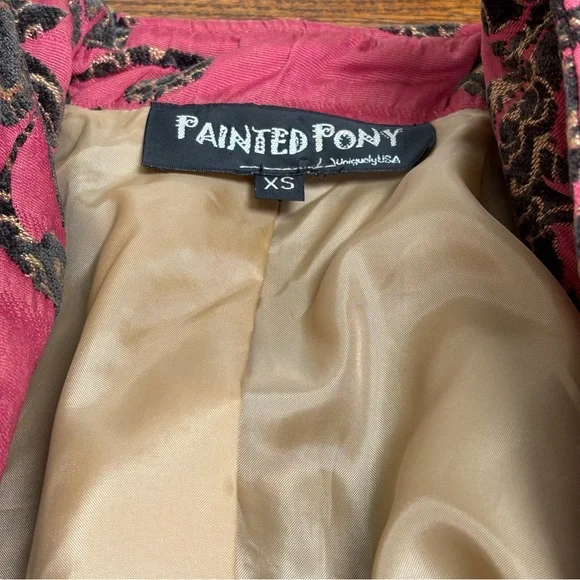 Painted Pony Elegant Pink and Black Embroidered Jacket Lined Women’s Size XS - Picture 5 of 8